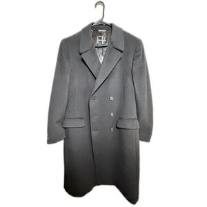 Vintage Pierre Cardin Black Wool Blend Overcoat Double Breasted Classic Coat M/L